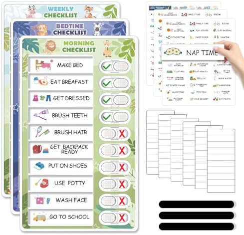 3 in 1 Bedtime/Morning/Weekly Zoo Routine Chart for Kids, Magnetic Chore Chart for Toddlers, Visual Schedule for Kids Toddlers Schedule Board for Home by CustomMaster