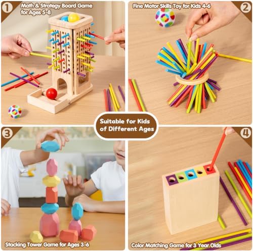 Montessori Toys for 3 Year Old, Fine Motor Skills Pick Up Sticks Ball Drop - Image 2