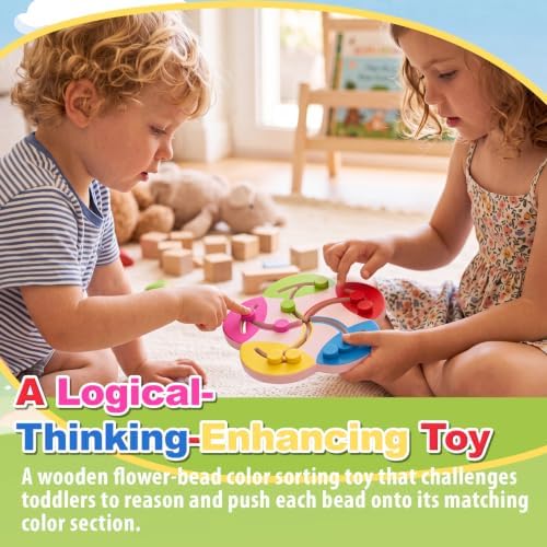 Wooden Montessori Toys for 2 3 4 5 Year Old | Color Sorting Bead Maze Board, Fine Motor Skills Preschool Learning Activities, Travel Game for Toddlers - Image 5