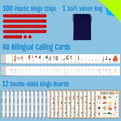 SpriteGru Spanish Bingo Game, 12 Vocabulary Bingo Board Game Bilingual Word Learning Educational Toys for Words Learning - Ages 5 and up (Up to 12 Players) - Image 2