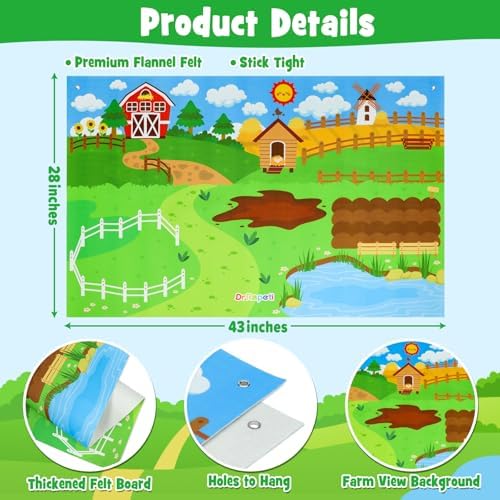 Dr.Rapeti 43x28 inch Felt Story Board Set, 41Pcs Animals Flannel Board - Image 2
