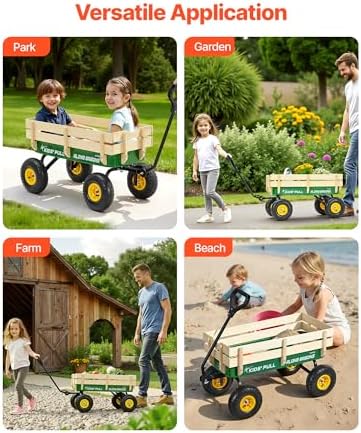 VEVOR 39 inch Pull Along Kids Wagon, Red Rolling Cargo Toy Wagons for Kids, Outdoor Utility Cart for Garden Beach Camping with All Terrain Wheels for Child Present, Supports up to 330 lbs - Image 6