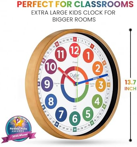 Oyster&Pop Large Kids Wall Clock - Silent 14" Analog Learning Clock - Image 3