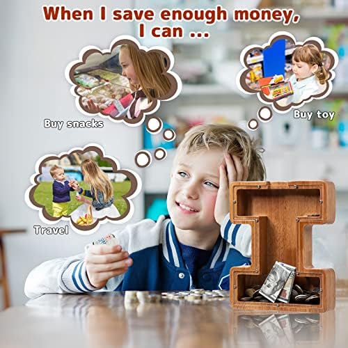 Personalized 12" Extra Large Wooden Letter Piggy Bank for Kids Boys Girls, (Laser Engraved Name) Custom Initial Letter Shape Piggy Bank, Alphabet Coin Bank Grandchildren Birthday - Image 5