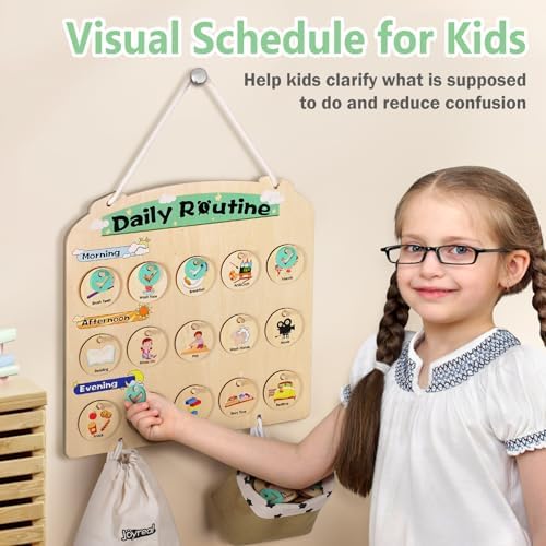 Wooden Visual Schedule for Kids 3-6 Year Old - Three Rows Hanging Daily Schedule Chart for Home & Classroom - Morning Bedtime Routine Chart Chore Reward Chart for Toddlers - Autism Learning Materials - Image 2