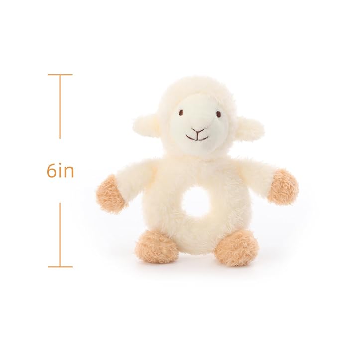 Apricot Lamb Baby Lovey Lamb Soft Rattle Toy, Plush Stuffed Animal for Newborn Soft Hand Grip Shaker Over 0 Months (Cream Lamb, 6 Inches)