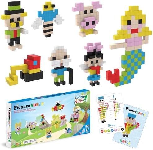 Picasso Cubes 0.5” Pixel Magnetic Puzzle Cube 200 Piece Mix & Match Sensory Toys STEAM Education Learning Building Block Magnets Children Construction Toy Set Stacking Magnet Creative Kit PMC200 by PicassoTiles