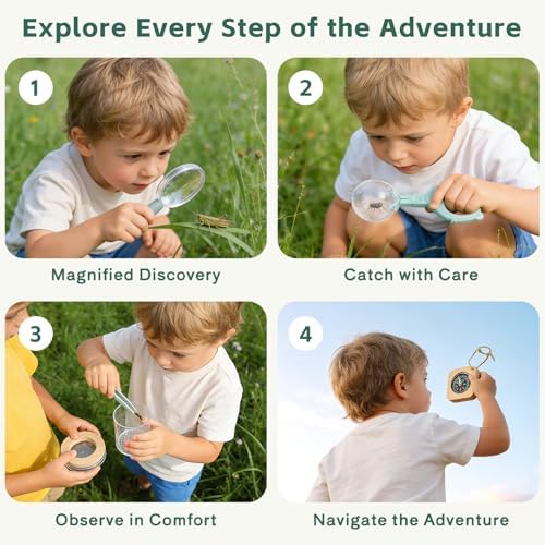 Bug Catcher for Kids Explorer Kit with Insect Observation Cage,Butterfly Net,Magnifying Glass,Compass,Kids Adventure Kit for Backyard & Camping,Outdoor Educational Toy Gift for Girls Boys - Image 3