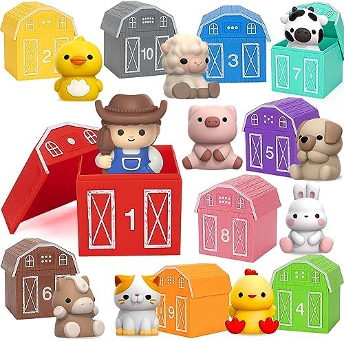 Learning Toys for 1,2,3 Year Old Toddlers, 20Pcs Farm Animals Barn Toy Montessori Counting, Matching & Sorting Fine Motor Games, Christmas Birthday Easter Gift for Baby Boys Girls Age 12-18 Months by WelcometoAigybobo
