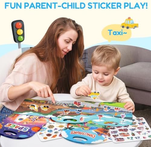 JoyCat Reusable Sticker Books, 3-Pack, Dinosaur Vehicle Space, 90 Stickers - Image 6