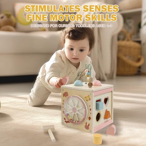 Wooden Activity Cube for 1 Year Old | 7-in-1,Montessori Baby Toys,Educational Toy for Toddlers, First Birthday Gift for Toddlers - Image 3