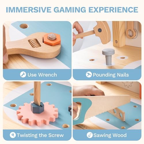 ROBUD Wooden Play Tool Workbench Set for Kids, Construction Toy Bench - Image 5