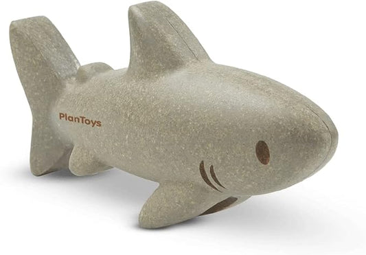 PlanToys® Shark Wooden Montessori Imaginative and Creative Play Toy | Language Development, Social Interaction and Early Coordination Activity | Eco Friendly Animal Figurine for Meaningful Play