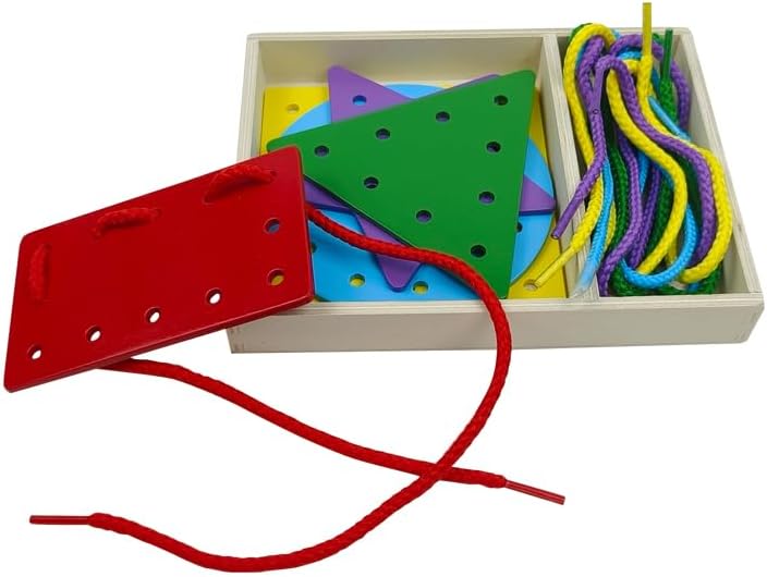 5 Pcs Double-Sided Shape Panels Wooden Threading Toy Lacing Cards for Toddlers, Lacing Shapes, Educational and Learning Montessori Activity for Kids (Triangle) - Image 4