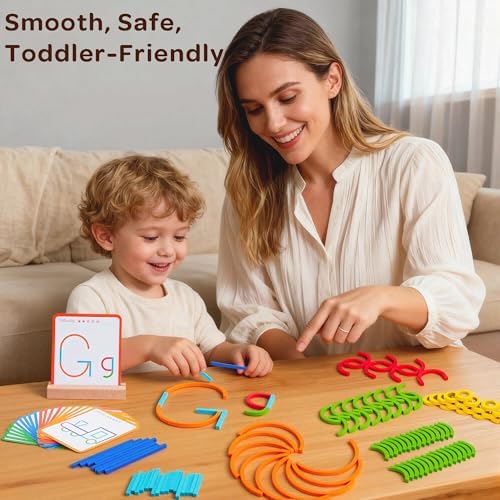 Montessori Smart Sticks Learning Set with Rings and Challenge Cards, 120PCS Creative Building Kit, STEM Toys for 3 4 5 Year Old Kids, Preschool Montessori Learning Activities - Image 6