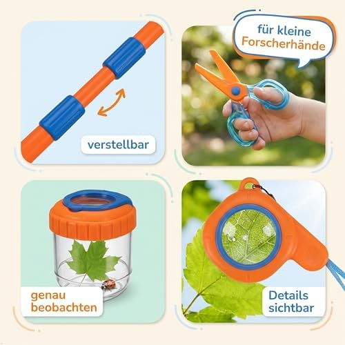 Bresser DieMaus Outdoor Set Children's Naturalist Terrarium Landing Net Magnifying Glass Box Collection Tool Sticker Explorer Set from 8 Years - Image 4
