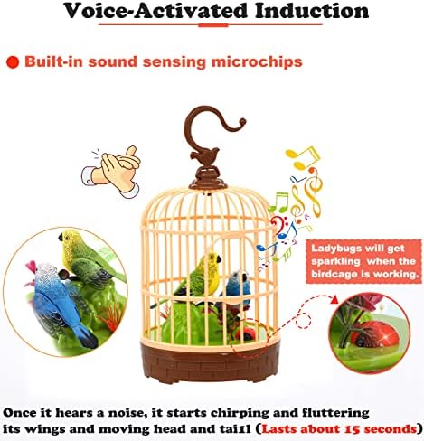 HWD Voice-Activated Mini Birdcage Toy Birds - Chirping & Wings Fluttering - Image 3