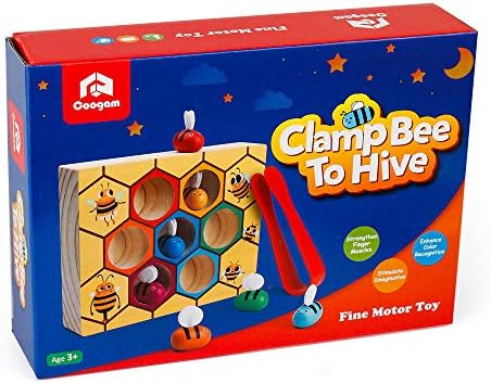 Coogam Toddler Fine Motor Skill Toy, Clamp Bee to Hive Matching Game, Montessori Wooden Color Sorting Puzzle, Early Learning Preschool Educational Gift Toy for 3 4 5 Years Old Kids - Image 5