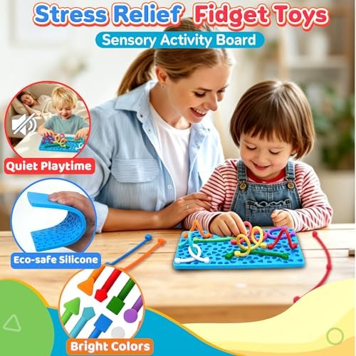 Rainbow Sensory Activity Board Airplane Travel Essentials Fidget Toys for Toddlers Kids，Silicone Autism Quiet Calming Down Restaurant Car Ride Road Trip Toys - Image 3