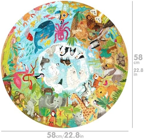 boppi Round 150 Piece Jigsaw for Kids Aged 5-8 | Educational Animals Around the World Puzzle with Continents & Animal Habitats | Eco-Friendly Recycled Cardboard - Image 2