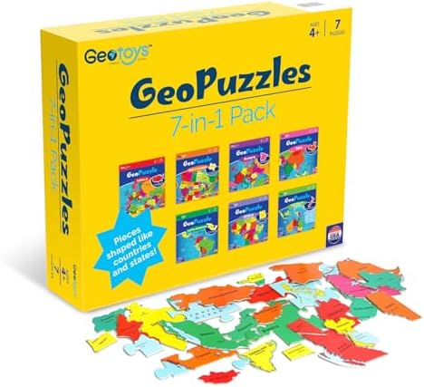 GeoPuzzle Country-Shaped 7-in-1 Box Jigsaw Puzzles, Puzzle for Kids by Geotoys