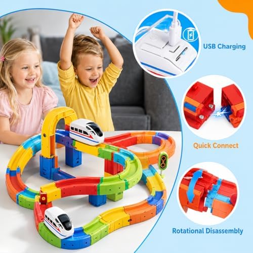 Electric Train Set Replacement Cars USB Rechargeable Add-On Train Cars for Use with Tracks Only(2Pcs) - Image 3