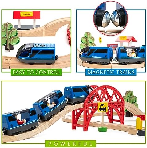 Kipipol Battery Operated Action Locomotive Toy Train Set for Wooden Tracks, (Magnetic)-Compatible with Thomas The Train Toys, Brio Tram Set for Toddlers 3-5 and up, Stocking Stuffers for Kids - Image 4