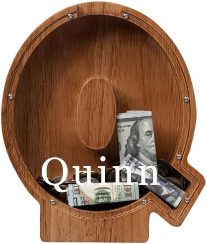 Personalized 12" Extra Large Wooden Letter Piggy Bank for Kids Boys Girls, (Laser Engraved Name) Custom Initial Letter Shape Piggy Bank, Alphabet Coin Bank Grandchildren Birthday by Ladenk
