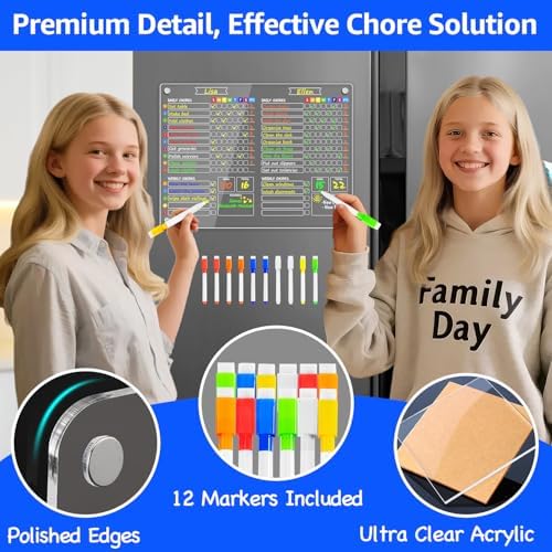 PigPotParty 2-in-1 Acrylic Magnetic Chore Chart for 2 Kids, Large 16x12 in - Image 3