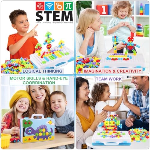 Educational Toys Building Blocks, 244 Pieces Electric Screwdriver DIY Building Toys for Boys and Girls, Educational Construction Building kit for Kids Ages 4 5 6 7 8 9 10 Year Old - Image 3