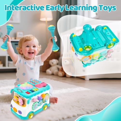 Toys for 1 Year Old Girl Gifts, 10-in-1 Montessori Toys Bus for Baby, Blue - Image 6