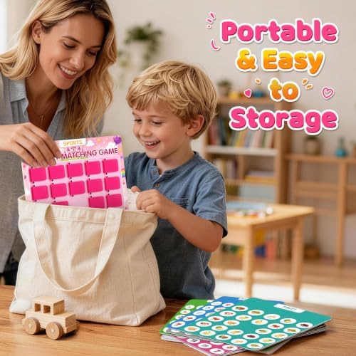 Matching Memory Game for Kids Ages 3 4 5 6 Year Old, Travel Toy for Boys Girls, Wooden Board Game, Road Trip Essentials for Toddler, Airplane Car Camping Activity, Ideal Christmas Birthday Gifts, Pink - Image 5