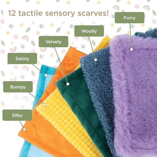 MindWare Sensory Sprouts Tissue Scarf - Montessori Toys for Babies 6-12 Months - Soft Greenhouse-Shaped Tissue Box and 12 Sensory Scarves Featuring Different Textures - Image 3