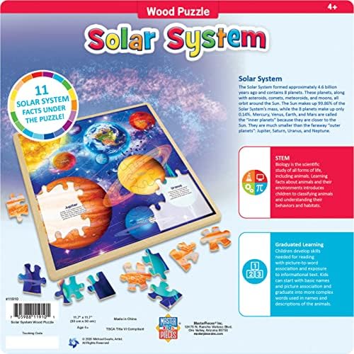 Masterpieces 48 Piece Fun Facts Jigsaw Puzzle for Kids - Solar System Wood Puzzle - 12"x12" - Image 3
