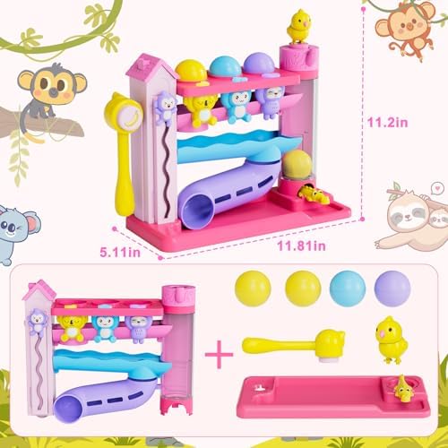 VOILBTOY Musical Toy for 1-2 Year Old Girls,Educational Toys,Ball Drop Toy with English & Spanish,Fine Motor Toys for Kids 1-3,Birthday Gift for 1+ Year Old Girl (Pink) - Image 6