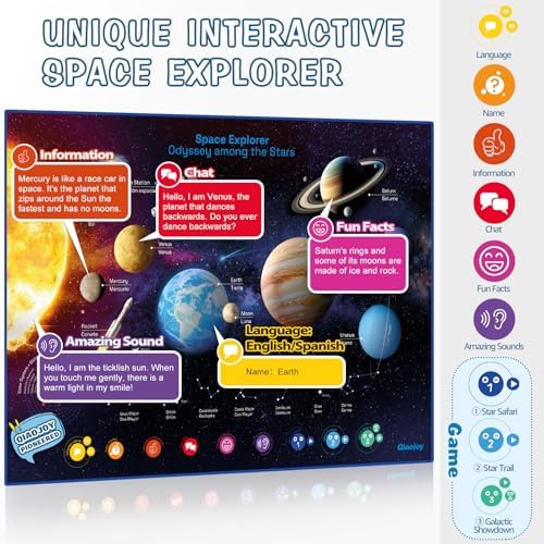 Bilingual Interactive for Kids Talking Dinosaur Space Poster for Kids Learning and Educational Toys,Talking Educational Dinosaur Toy for Ages 3 to 12 Years Old,Space Theme Wall Decor for Preschool - Image 3