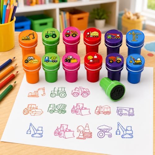 Cinrobiye 24 Pcs Construction Vehicle Stampers Party Favor Set, Cute Building Truck Stamps for Kids Birthday Party, Classroom Rewards, Carnival Prizes, Goody Bag Fillers, Themed Party Supplies - Image 4