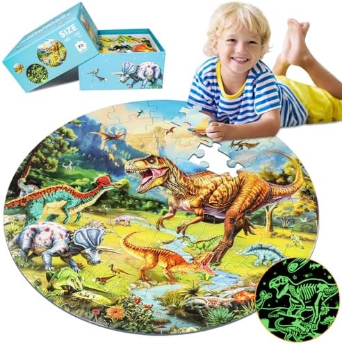 DIGOBAY 70PCS Glow in The Dark Dinosaur Floor Puzzles for Kids Ages 4-8 by DIGOBAY