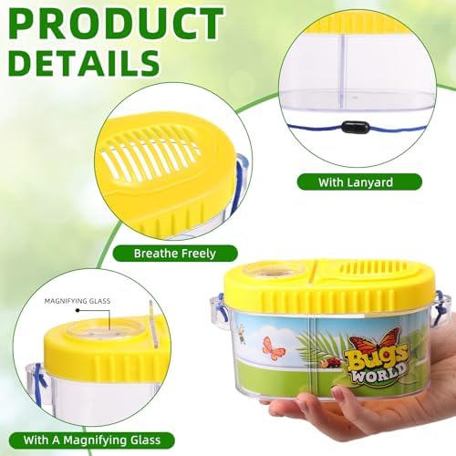 6 Pack Bug Catcher Kit for Kids Bulk Insect Habitat Viewer with Magnifying Glass Vents Portable Bug Collection Cage with Lanyard Nature Outdoor Explorer Set for Boys Girls Birthday Gift(Yellow) - Image 3
