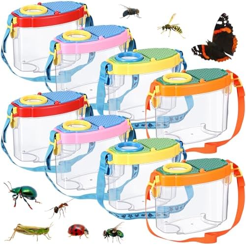 Halloscume 8 Pcs Bug Catcher for Kids Collector Toy Bug Habitat with Magnified Viewer, Insect Habitat, Outdoor Toys, Insect Box Magnifying Tools & Carry Strap - Educational Outdoor Adventure Gift by Halloscume