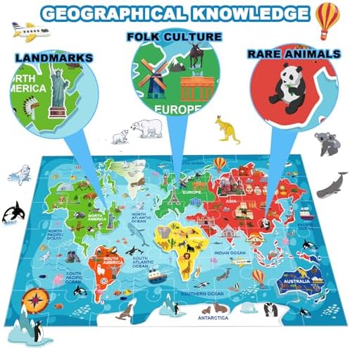 48 Pcs World Map Puzzle for Kids, Floor Puzzles for Kids Ages 4-8 - Image 3