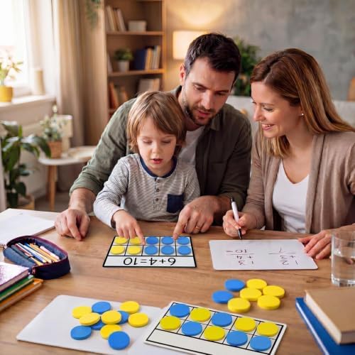 Ireer 40 Sets Bulk Magnetic Ten Frames for Classroom 400 Magnetic Math Counters and 40 Boards Kindergarten Classroom Must Haves Math Manipulatives for Home Prek Preschool Elementary(Yellow Blue) - Image 7