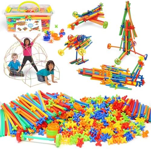 600Pcs STEM Building Toys,Straw Constructor Building Blocks Toy,Develops Motor Skills and Logic Thinking,Classroom Must Haves Creativity Preschool Toy for Kids Aged 3+,Great Gift for Kids by FuncoolLifeHappyLife