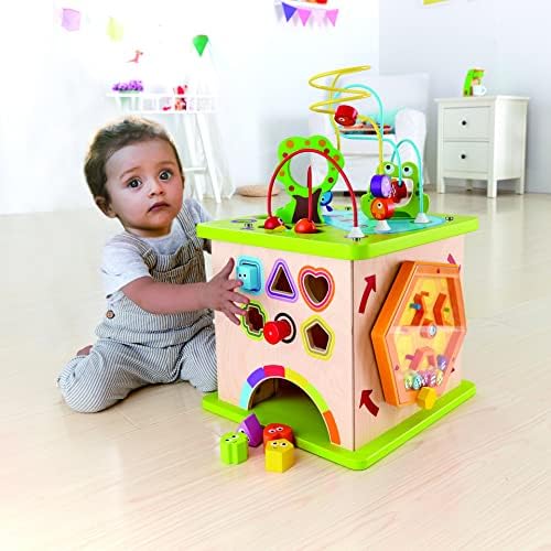 Hape Country Critters Play Cube| Wooden Learning Puzzle Toy for Toddlers, 5-Sided Activity Centre with Animal Friends, Shapes, Mazes, Wooden Balls, Shape Sorter Blocks and More - Image 6