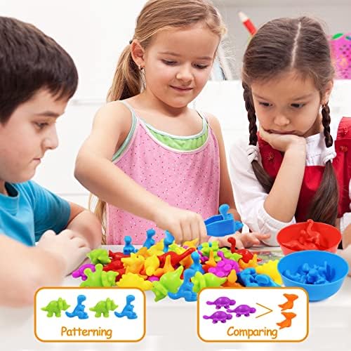 RAEQKS Counting Sorting Dinosaur Toys Montessori Sensory Matching Toy with Bowls Preschool Learning Activities Educational Stacking STEM Game Animals Gifts Sets for Kids Aged 3+ Years Old Boys Girls - Image 4