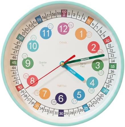 Learning Time 8 Inch Wall Clock for Kids,Non-Ticking Kids Colorful Clock,Silent Wall Clock Decorative for Kids Room ，School Classroom（Mint Green，8 Inch） by SYOYUEX
