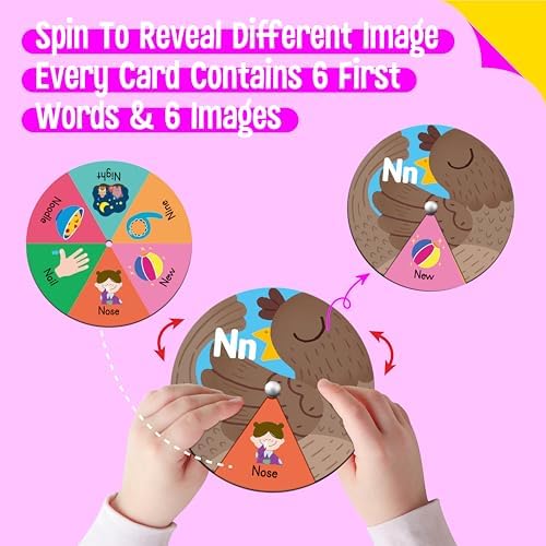 Alphabet Learning Toy, ABC Letters, Numbers, Animals Sight Words, Spinning Game 36 PCS Montessori Educational Round Cards for Toddlers, Kids 3-5 - Image 4