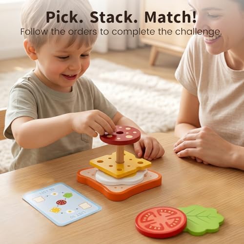 LovesTown Wooden Sandwich Stacking Toys, with Cards - Image 2