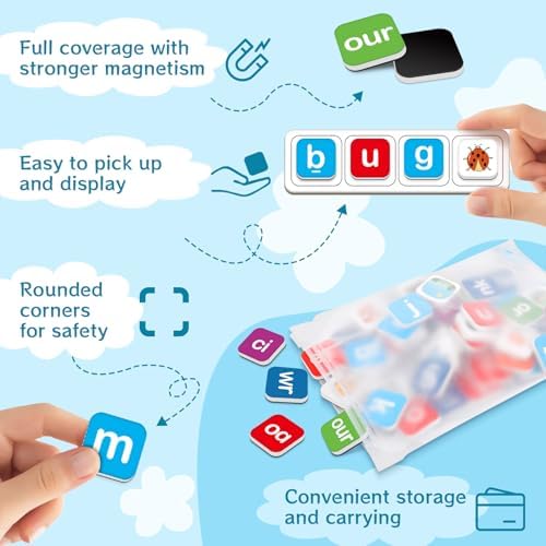 Magnetic Letter Tiles, Phonics Spelling Games Speech Therapy Phonemic Awareness Alphabet Fridge Magnets Learn to Read Science Reading Manipulative Elkonin Box Preschool Kindergarten Classroom - Image 3