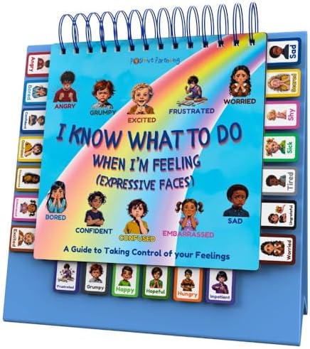 Thought-Spot Expressive Faces Flipbook | Emotions Wheel & Feelings Chart | Emotional Regulation Tool for Home, Class, Calm Down Corner | Helps Kids Learn Coping Skills | Autism Must-Have by PositiveParening